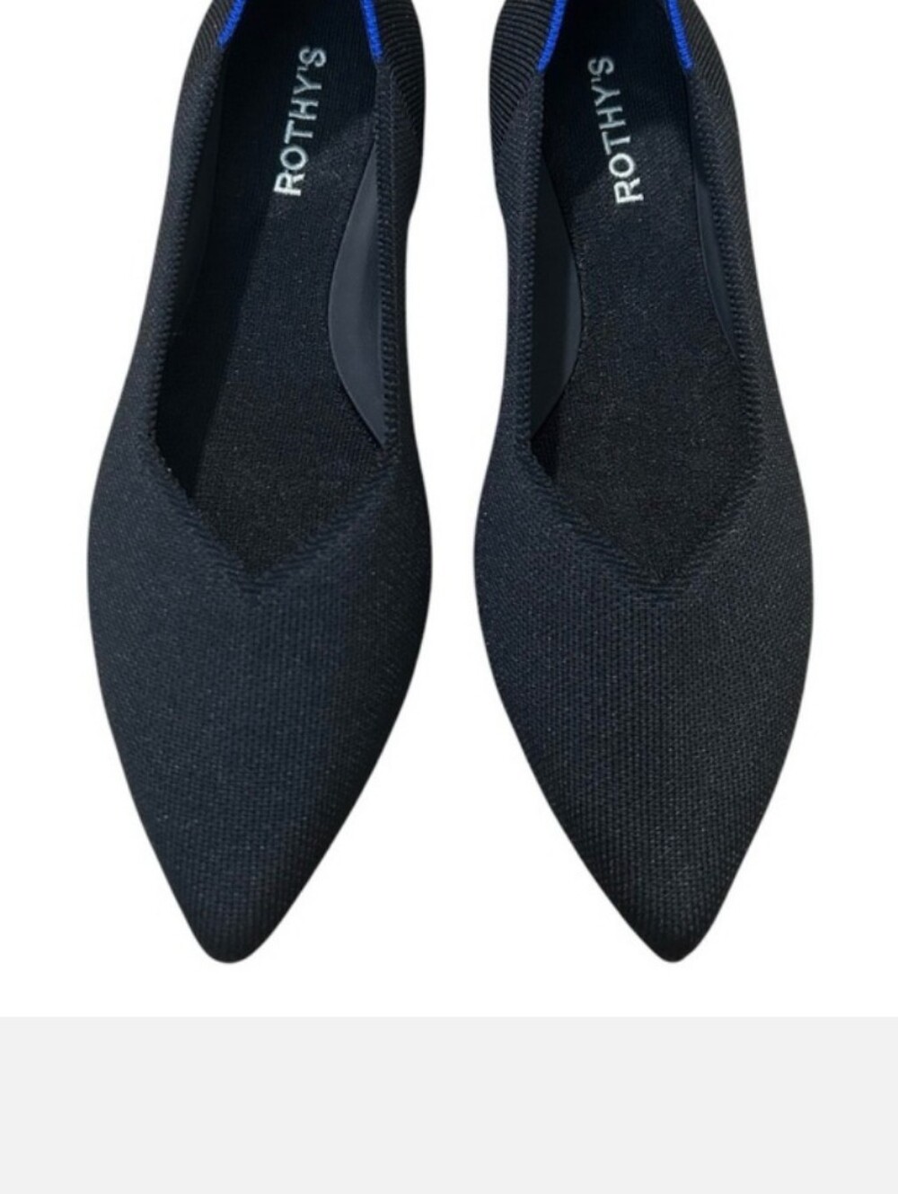 Rothy's Women's Black Pointed Flat with Blue Trim - Picture 15 of 16
